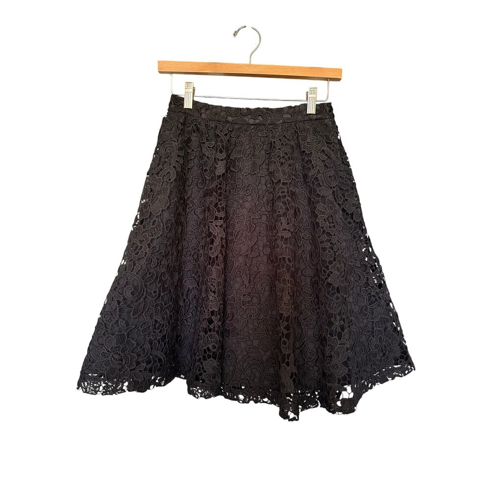 NWT Alice + Olivia Black Guipure Lace A-Line Flared Skirt Size 0